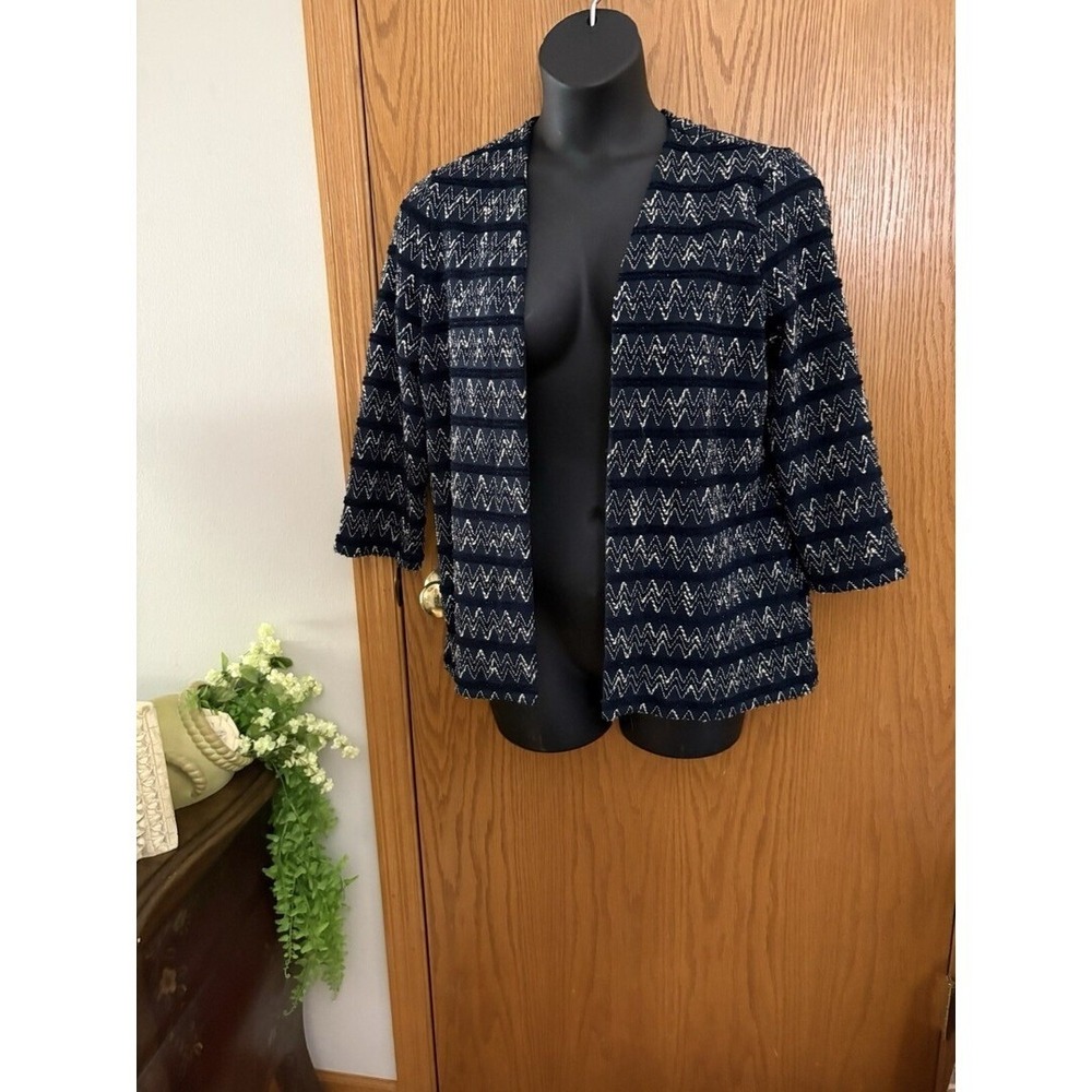 Chico's Easywear Womens Navy Blue Chevron Zig Zag Cruise wear Size 2